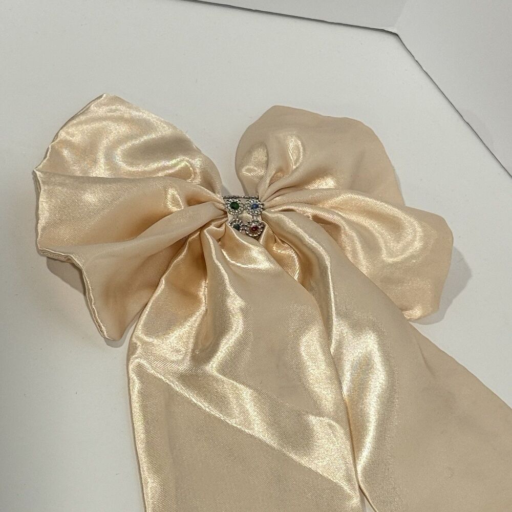 Oversized Satin Bow Bridal Bow Embellished Hair Bow Long Tail Women’s Hair Bow - Picture 4 of 15